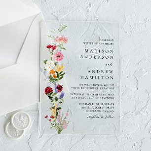 Farbige Aquarell-Wildblumen-Hochzeit Acryleinladungen