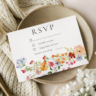 Farbige Aquarell-Wildblumen-Hochzeit RSVP Karte