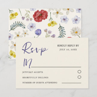 Farbige Aquarell-Wildblumen-Hochzeit RSVP Karte