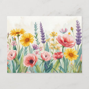 Farbige Aquarell-Wildblumen-Postkarte Postkarte