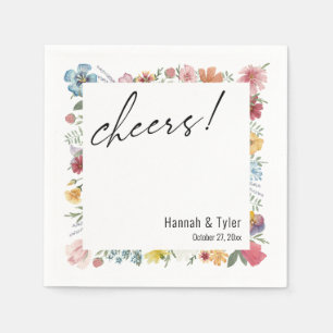 Farbige Aquarell-Wildblumen-Typografie zum Toast! Serviette