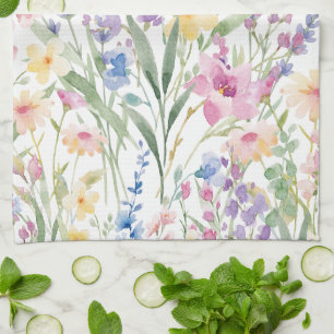 Farbige Aquarellblumen Geschirrtuch