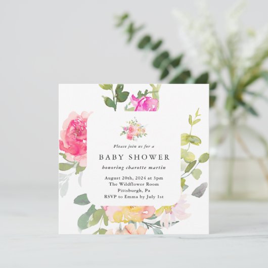 Farbige Aquarellblütendusche QR-Code Einladung (Stehend Vorderseite)