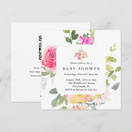 Farbige Aquarellblütendusche QR-Code Einladung