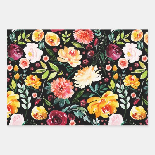 Farbige Aquarelle Blume Geschenkpapier Set (Vorderseite)