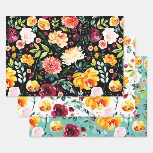 Farbige Aquarelle Blume Geschenkpapier Set (Set)