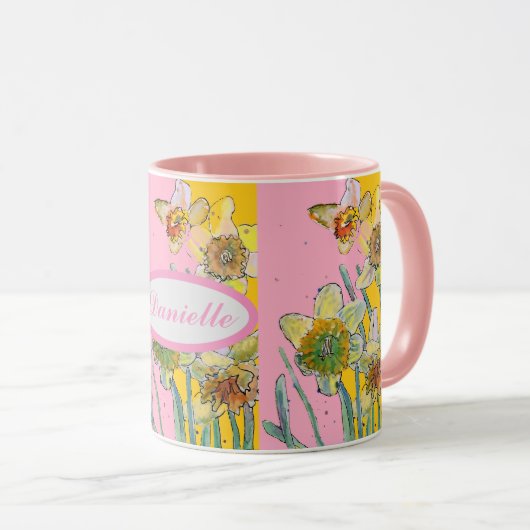 Farbige Aquarellfarbe Gelb Rosa Blütenfarbe  Tasse (VorderseiteRechts)