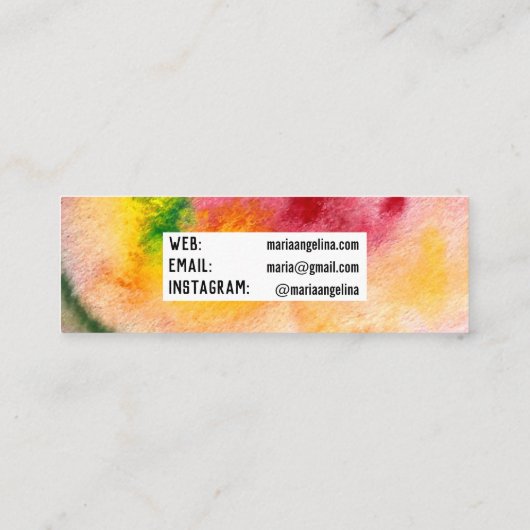 Farbige Aquarellfarben abstrakte Wirbel rot-gelb Mini Visitenkarte (Rückseite)