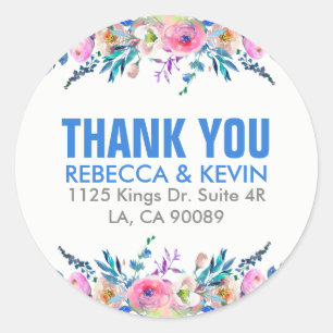 Farbige Aquarellfarben Blume Bouquet Vielen Dank Runder Aufkleber