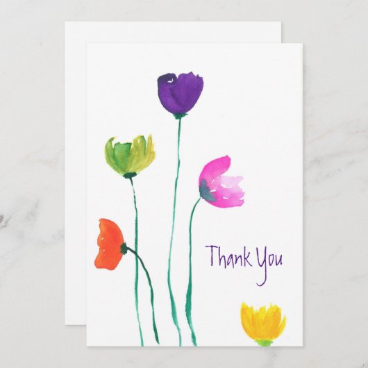 Farbige Aquarellfarben Blume Flat Danke Karte (Vorne/Hinten)