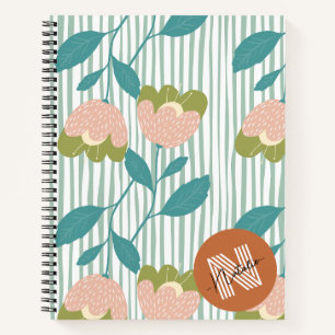 Farbige Aquarellfarben-Blume Giralstil-Monogramm Notizblock