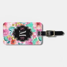 Farbige Aquarellfarben Blume Monogramm