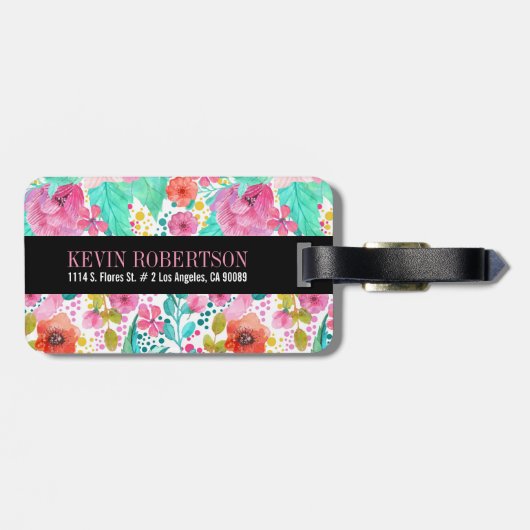 Farbige Aquarellfarben Blume Monogramm Gepäckanhänger (Rückseite horizontal)