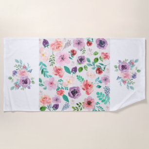 Farbige Aquarellfarben Blume Muster & Bouquet Strandtuch