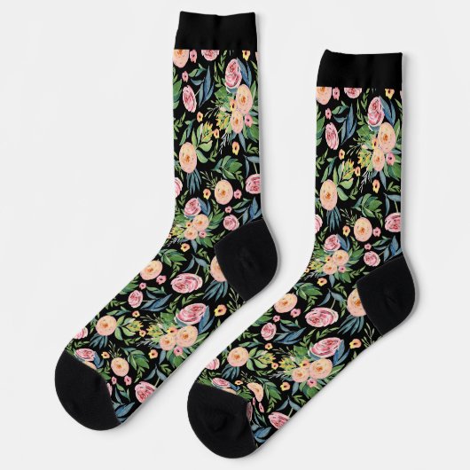 Farbige Aquarellfarben Blume nahtlos Muster Socken (Linkes Detail)