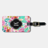 Farbige Aquarellfarben-Blume Schwarzer Akzent Mono Gepäckanhänger (Vorderseite horizontal)