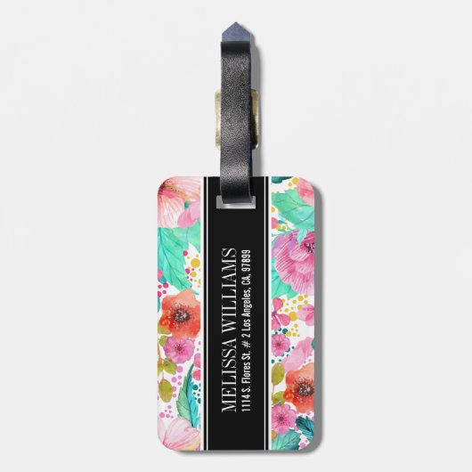 Farbige Aquarellfarben-Blume Schwarzer Akzent Mono Gepäckanhänger (Rückseite vertikal)