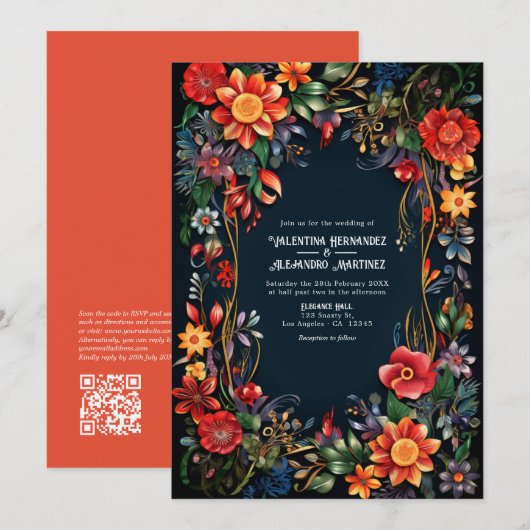 Farbige Aquarellfarben-Fiesta Hochzeit QR-Code Einladung (Vorne/Hinten)