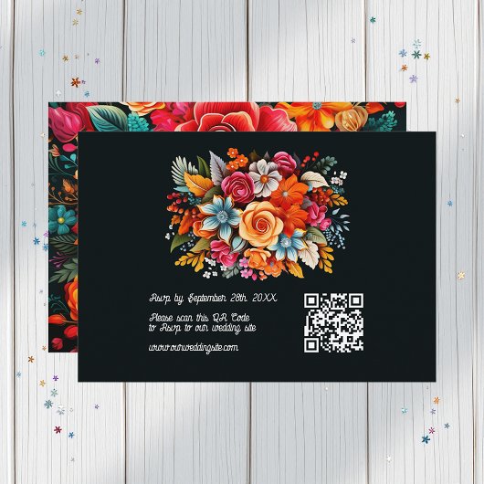 Farbige Aquarellfarben-Fiesta Hochzeit QR-Code RSVP Karte