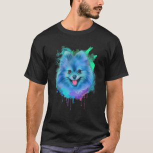 Farbige Aquarellfarben Spitz Portrait Pom Welpe T-Shirt