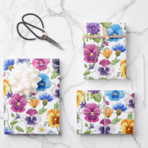 Farbige Aquarellgartenblumen  Geschenkpapier Set