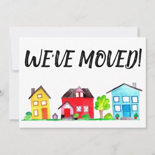 Farbige Aquarellhäuser Neue Adresskarte Ankündigung (Vorderseite)