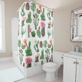 Farbige Aquarellkaktus und Sukkulenten Blume Duschvorhang