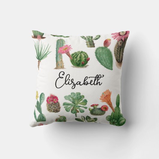 Farbige Aquarellkaktus und Sukkulenten Blume Kissen (Rückseite)