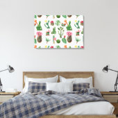 Farbige Aquarellkaktus und Sukkulenten Blume Leinwanddruck (Insitu (Schlafzimmer))
