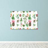 Farbige Aquarellkaktus und Sukkulenten Blume Leinwanddruck (Insitu (Holzboden))