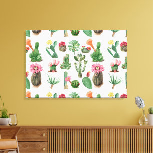 Farbige Aquarellkaktus und Sukkulenten Blume Leinwanddruck