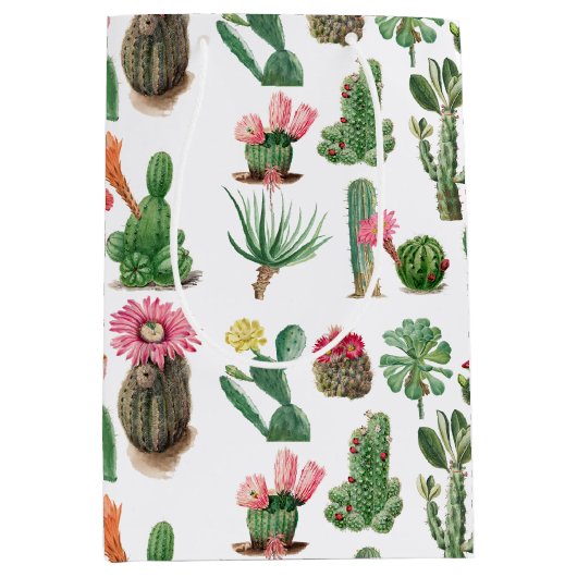 Farbige Aquarellkaktus und Sukkulenten Blume Mittlere Geschenktüte (Vorderseite)