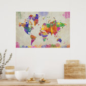 Farbige Aquarellmaler Tropfen Weltkarte Poster (Küche)