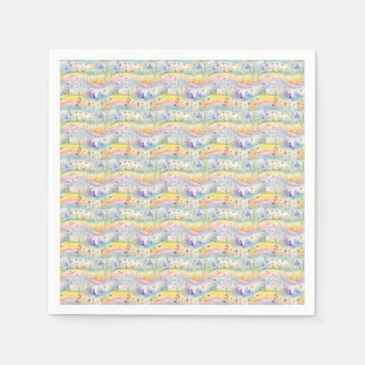 Farbige Aquarellmalerei, Bäume, Blume Serviette (Vorderseite)