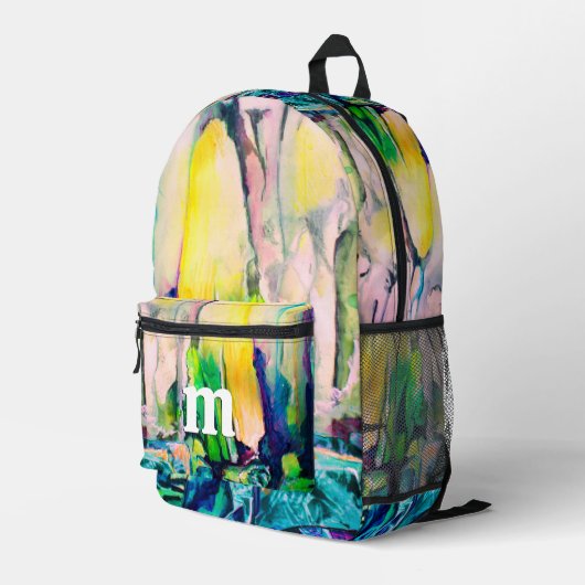Farbige Aquarellmalerei Monogramm Bedruckter Rucksack (Rückseitige Ecke Rechts)