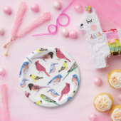 Farbige Aquarellvögel in Multicolor Pappteller (Party)
