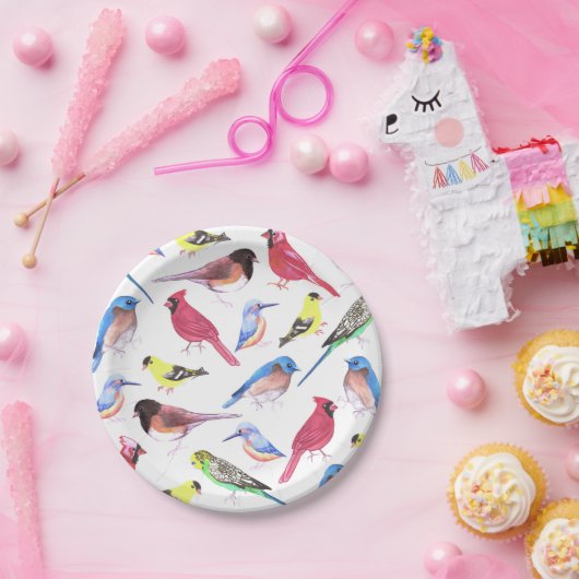 Farbige Aquarellvögel in Multicolor Pappteller (Party)