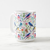 Farbige Aquarellvögel und Blume Kaffeetasse (Vorderseite Links)