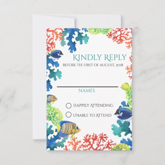 Farbige Aquarium-Reaktionskarte RSVP Karte (Vorderseite)
