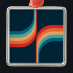 Farbige Arkaden im Retrostil Ornament Aus Metall<br><div class="desc">Doppelbögen im Retrostil geometrische Musterdarstellung mit türkisfarbenem,  blauem,  rotem und beigefarbenem Streifen auf dunkelblauem Hintergrund.</div>