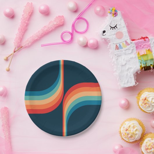 Farbige Arkaden im Retrostil Pappteller (Party)