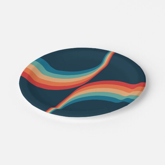 Farbige Arkaden im Retrostil Pappteller (Schrägansicht)