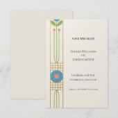 Farbige Art Deco Save The Date (Vorne/Hinten)