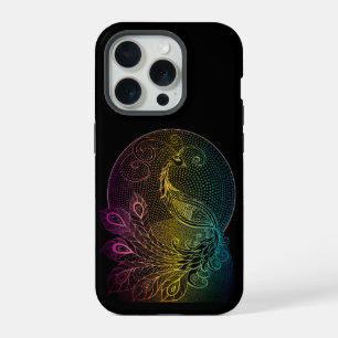 Farbige Art Nouveau-Mitternachts-Pfauenillustratio iPhone 15 Pro Hülle