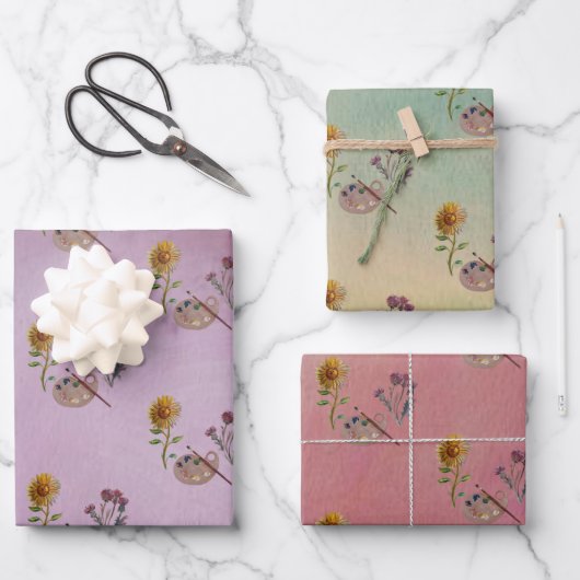 FARBIGE ART PALLET-BLUME GESCHENKPAPIER SET (Vorderseite)