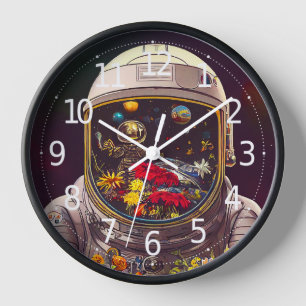 Farbige Astronautin im Weltraum mit Blumen Kunstwe Uhr