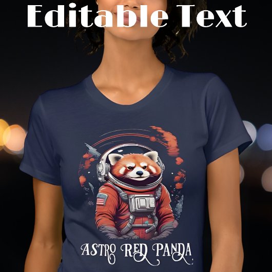 Farbige Astronautin Roter Panda bearbeitbarer Text T-Shirt