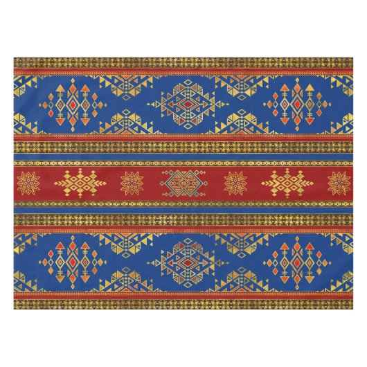 Farbige Ätnische Ornamente - blau und rot Tischdecke (Vorderseite (Horizontal))