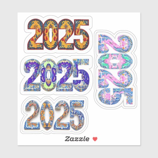 Farbige Aufkleber 2025, Sticker für neue Jahre, (Blatt)
