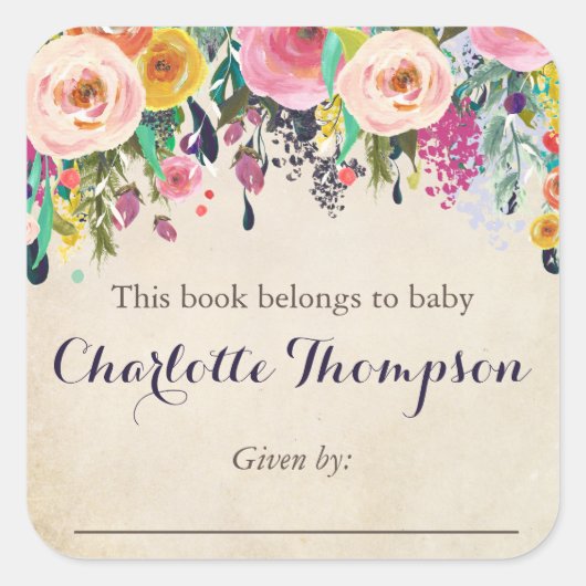 Farbige Aufkleber für Buchzeichen mit Blumenmuster (Vorderseite)